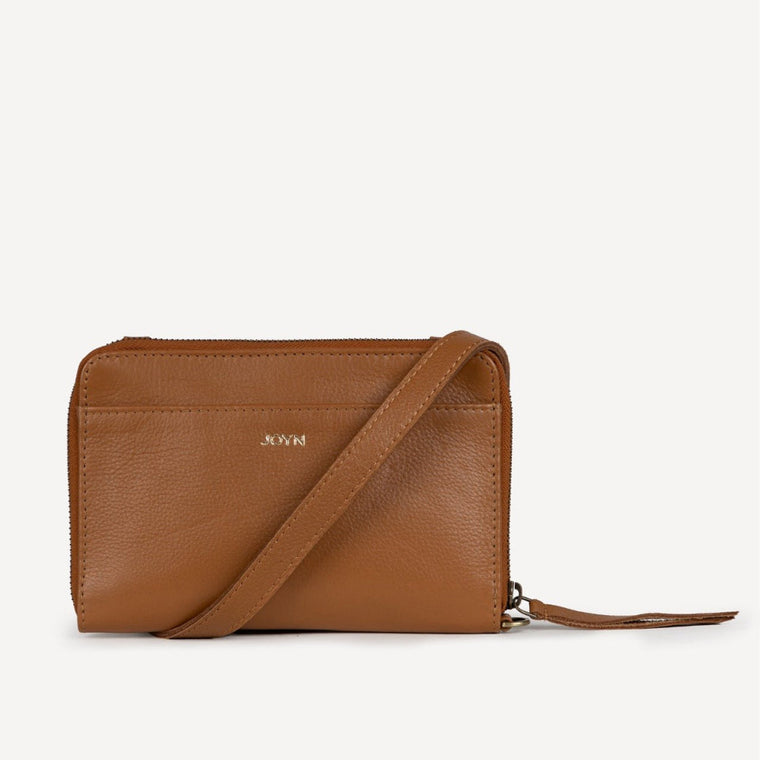 Pebbled Leather Crossbody Wallet- Camel