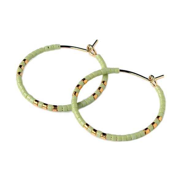 Guatemalan Small Beaded Hoops- Pistachio