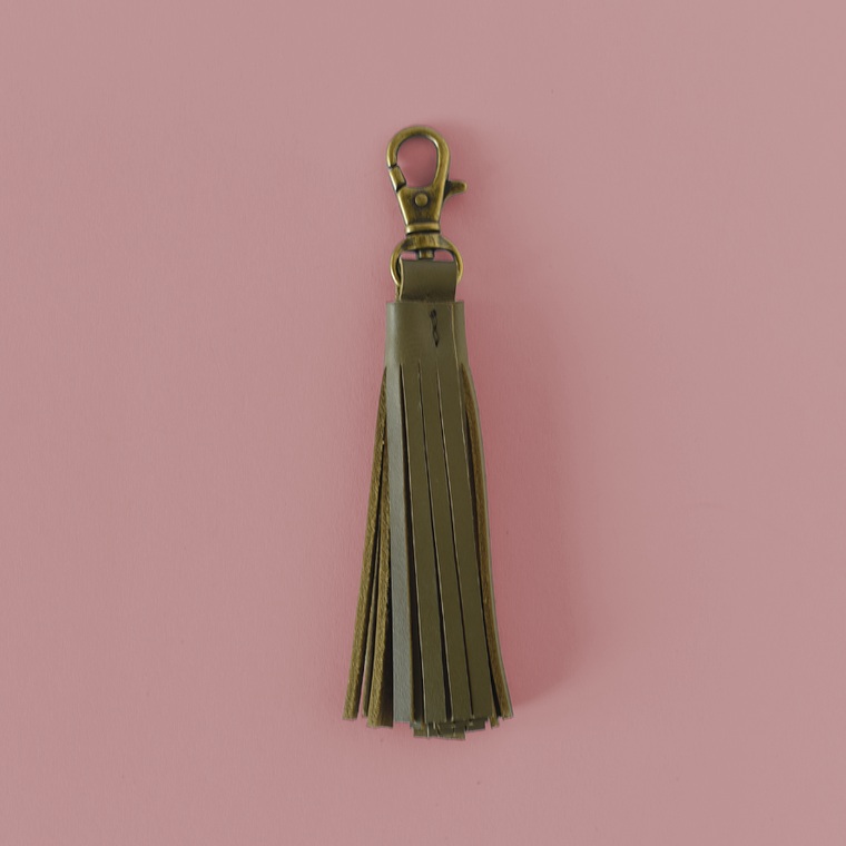 Hand Cut Olive Green Leather Tassel
