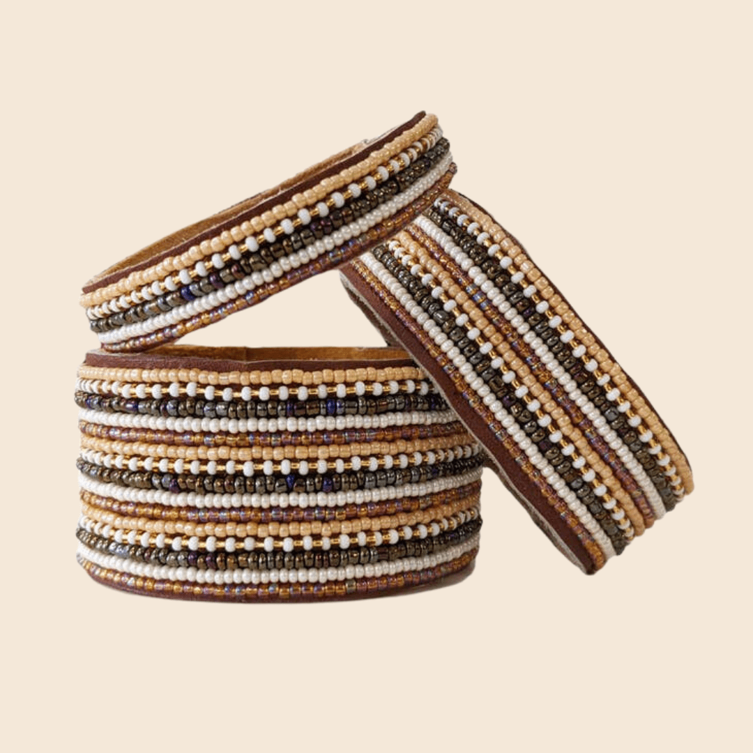 Light Naturals Beaded Leather Cuffs - Redemption Market