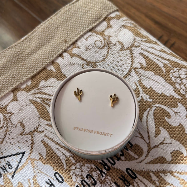 starfish project gold cactus earrings