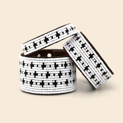 Swahili Coast Beaded Leather Cuffs are the perfect fair trade accessory....