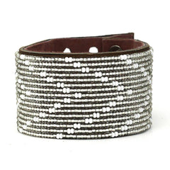 Beaded Leather Cuff Bracelets- Silver