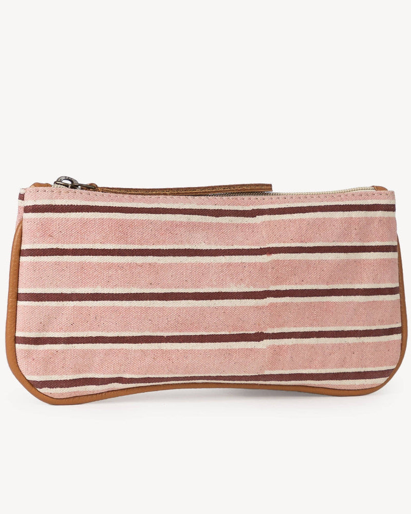 block print pink stripe pouch 