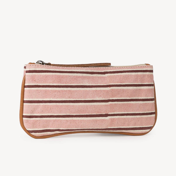 block print pink stripe pouch 
