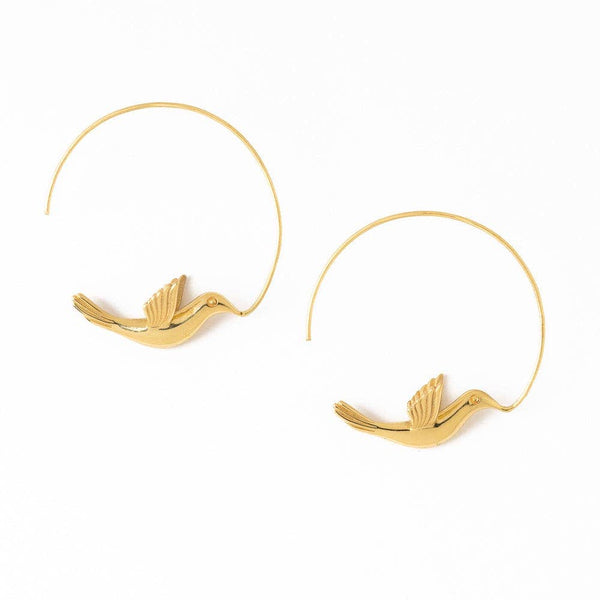 gold hoop earrings with birds 