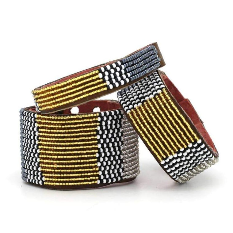 Beaded Leather Cuff Bracelets- Metallic Atlas