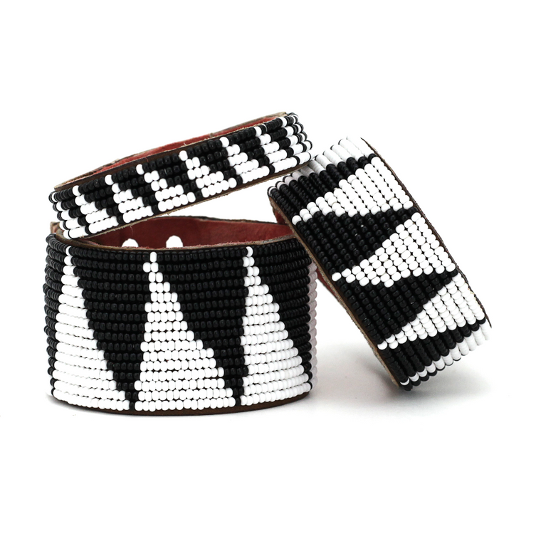 Triangle Beaded Leather Cuffs