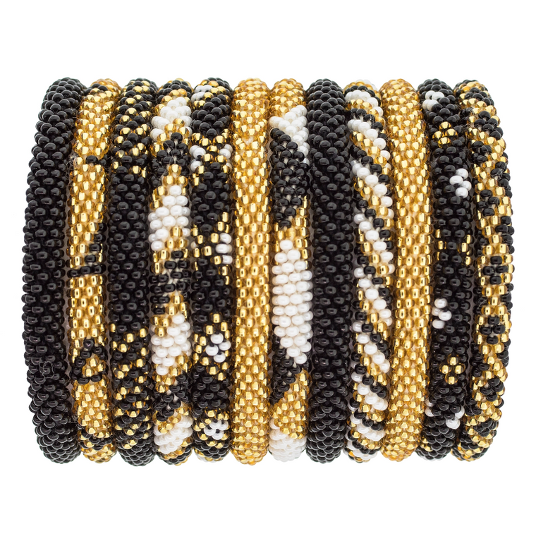 Gold + Black Roll-on Beaded Bracelets