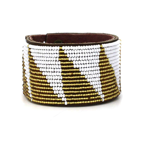 Triangle Beaded Leather Cuff- Gold - Redemption Market