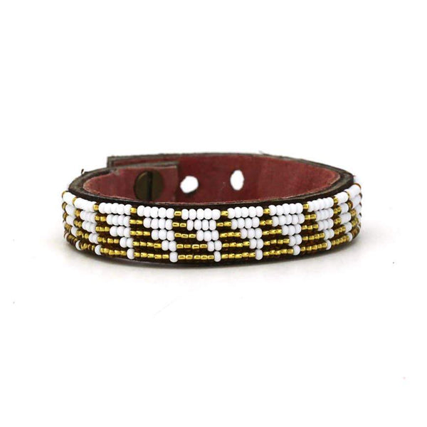 Triangle Beaded Leather Cuff- Gold - Redemption Market